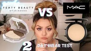 FENTY BEAUTY POWDER FOUNDATION VS MAC POWDER FOUNDATION REVIEW| 2 DAY WEAR TEST ON COMBINATION SKIN|