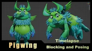 Timelapse blocking and posing a Pig with wings in Blender with BlockSurfaces addon 