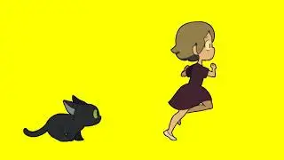 running cute girl and cat green screen animation with effects