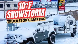 Camping at a Love’s Truck Stop During a Snowstorm | Teardrop Camping with My Dog 10°F