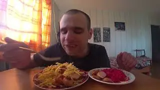 МУКБАНГ/АСМР ЛАПША/ПАСТА/СОСИСКИ/ БУТЕРБРОД/ КАПУСТА КВАШЕНАЯ/ОБЖОР/ ЕДА/ EATING/ УЖИН/ ASMR/Mukbang