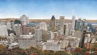Huge 3.5 x 6 Foot Realistic Drawing of Downtown Montreal
