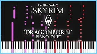 Skyrim: Main Theme (Dragonborn) | PIANO DUET [Synthesia]
