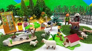 Mini Zoo Diorama With Playmobil | Goat Sheep Rabbits Ostrich Turtle 플레이모빌 동물원
