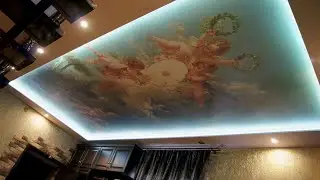 Установка натяжных потолков с фотопечатью и подсветкой