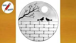How To Draw: Birds on Brick Wall Under The Moon