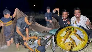 River fishing at night and cooking video