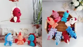 Dino crochet keychain, dinosaur crochet plush yarn, dragon keychain