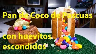 Pan dulce de Coco de Pascua con huevitos escondidos dentro para los niños