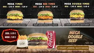 Digital Menu Board / Menu Board Vidéo -  Times Burger