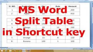 MS Word Split Table in Shortcut key | shortcut key to split a table? | Ali IT BD