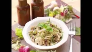 Фетучини с дайкона и грибами