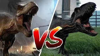 The battle of the dinosaurs. TYRANNOSAUR REX vs. INDORAPTOR. Jurassic World Evolution. Dinosaurs