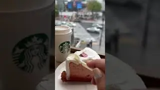 POV: watching shibuya crossing while enjoying hot coffee and sakura cake🌸