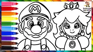Dibuja y Colorea A Super Mario Y A La Princesa Peach 👨🍄👸🏼🌈 Dibujos Para Niños