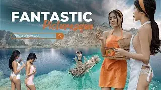 The romantic love story of sexy girls and muscular guy in picturesque
