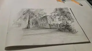 Зарисовка дома. Городской пейзаж карандашом