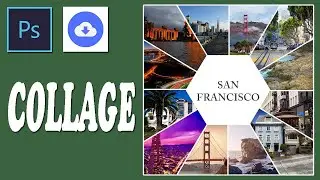 Collage of 12 images around a hexagon in Photoshop