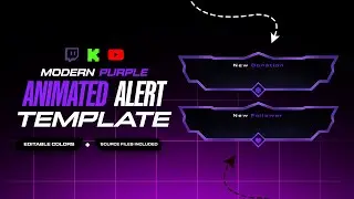 Animated Purple Stream Alerts // Modern Twitch Alerts Template // Twitch Alerts