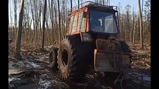 Заготовка ольхи трактором МТЗ 82 на колесах от К-700 с лебедкой Uniforest
