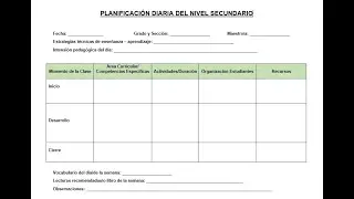 PLANIFICACIÓN DIARIA DEL NIVEL SECUNDARIO