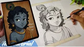 Bal Krishna drawing, how to draw lord krishna, step by step TUTORIAL 😍