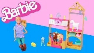 Playing with Farm Vet Barbie Playset and Cute Animals!