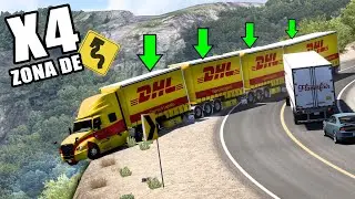Camión con CUATRO Trailers de DHL en Zona de SIERRA International LT American Truck Simulator