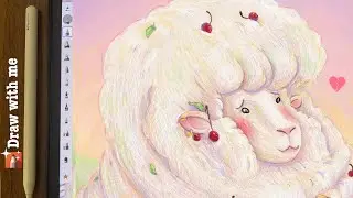 Watch Me Draw a Cute Cherry Sheep 🎨 | Sketchbook Digital Art