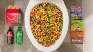 Will it Flush? Skittles, M&Ms, Fanta, Coca Cola, Sprite, Candy, Plastic Balls