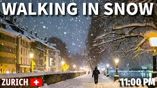 Snow walk 11PM - Zurich Switzerland - Snow Fall - 0 ºC - 01.12.2023