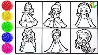How to draw Disney Princess for kids - Drawing 6 Cute Disney Princess Characters and Peppa pig