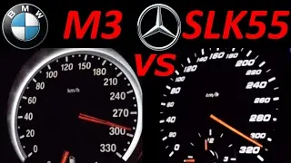 BMW M3 E93 G-Power vs SLK 55 AMG Supercharged - 0-200 Acceleration Sound Onboard Autobahn compare