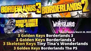 3 Golden Keys for Borderlands 2 & Borderlands 3, 3 Skeleton Keys TTWL Shift Code - Exp Sept 7, 2023