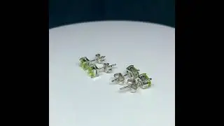 Серебряные серьги гвоздики с хризолитом