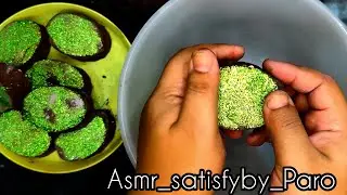 Brown Gym Chalk Oval With Green Glitters Spread Asmr #asmr