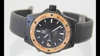 Tag Heuer Aquaracer Rose Gold Bezel Black Dial/Titanium Auto Watch WAT2190