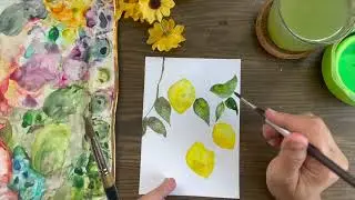 Watercolor lemons and leaves