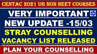 CENTAC 21-22 STRAY COUNSELLING VACANCY LIST RELEASED | STRAY COUNSELLING STARTS FROM 16/03 TO 18/03