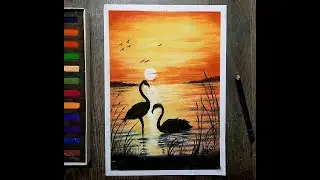 Easy Soft Pastel Drawing For Beginners | Beautiful Sunset Scenery Drawing - Step By Sep