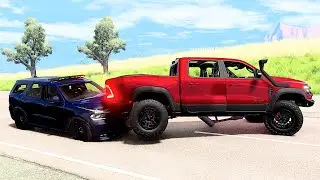 Truck stopped on a highway by two police cars