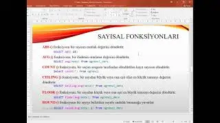Veri Tabanı ve Yönetimi - SQL Server -2- Hazır Fonksiyonlar / Sayısal Fonksiyonlar