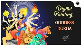 Goddess Durga illustration // Victory of Good over Evil // Durga Puja speedart digital painting.