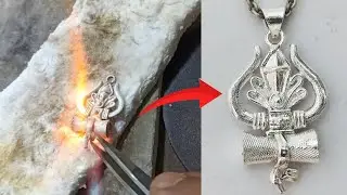 Sterling Silver Shiva Trishul Locket Making. Jewellery Silver Trishul Locket Making. AR Jewellery.