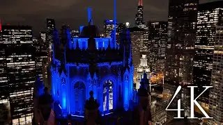 Flying Over the Chicago River at Night 4k Drone Tour