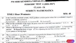Class-9 Maths (Real)/ Question Paper 2026-27 / Periodic Test-1 PT-1 Paper New NCERT PM SHRI KVS Exam