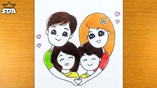 Family drawing easy||how to draw simple family||family with 4 members || family easy drawings