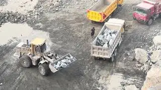 CAT 966D Loader Loading Giant RocksHeavy Loader Working in Stone QuarryMassive Rock Loading byCAT 96