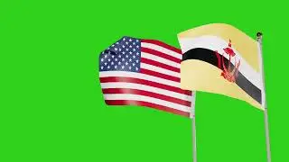 United States and Brunei Flags Waving Animation Together on Green Screen