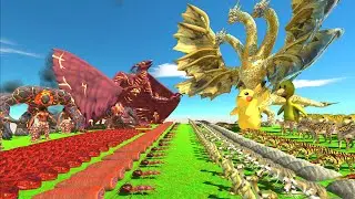 Red War - Team Red Rodan Kaiju + Lava Dragon + Lava Boy VS Team Yellow King Ghidorah + Pikachu
